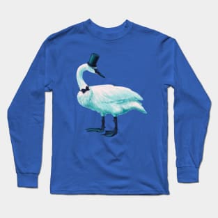 Funny Swan With Bowtie And Top Hat Long Sleeve T-Shirt